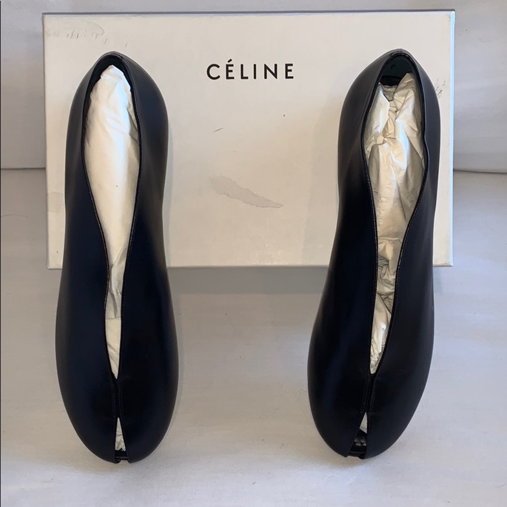 Celine Phoebe Leather Peep Toe Flats- Nappa BLK